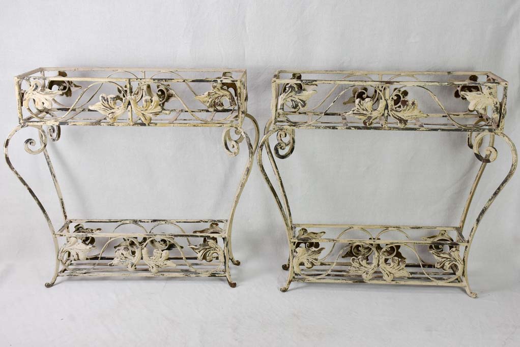 Large pair of vintage French wrought iron pot plant stands