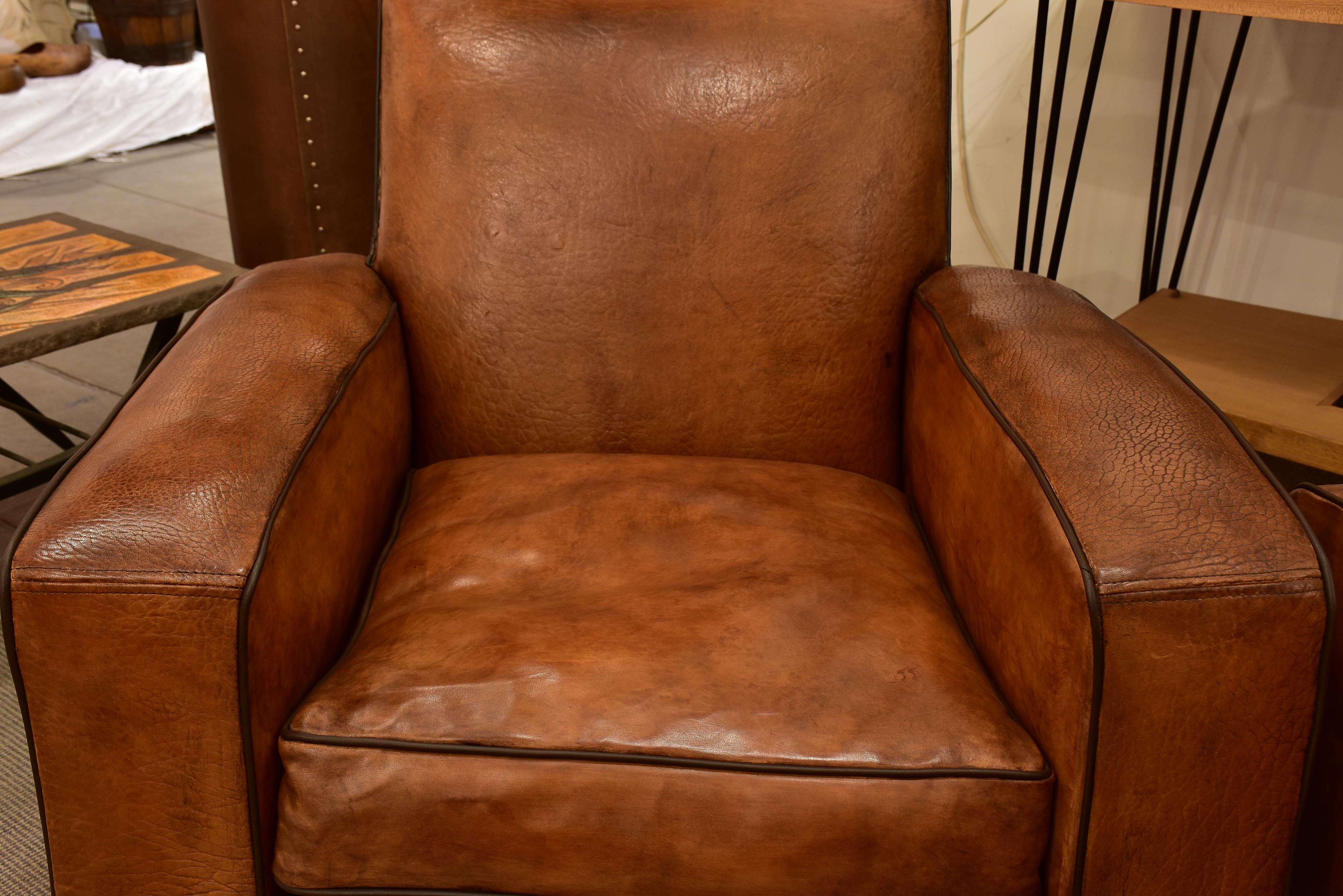 Pair of Art Deco French leather club chairs