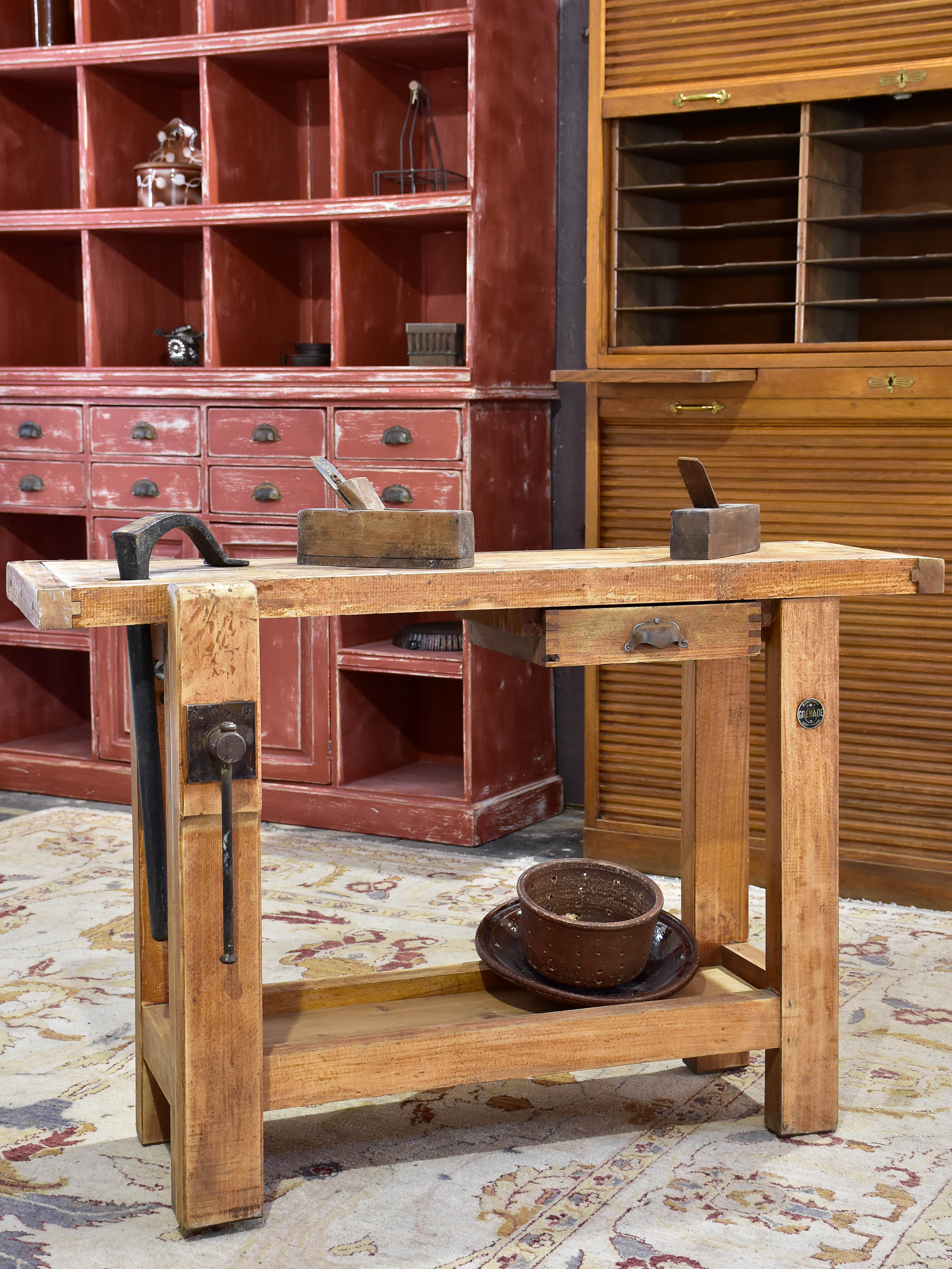 Vintage French carpenter's work bench - branded