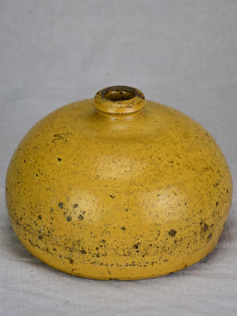 19th Century French ceramic hot water bottle with yellow glaze 7"