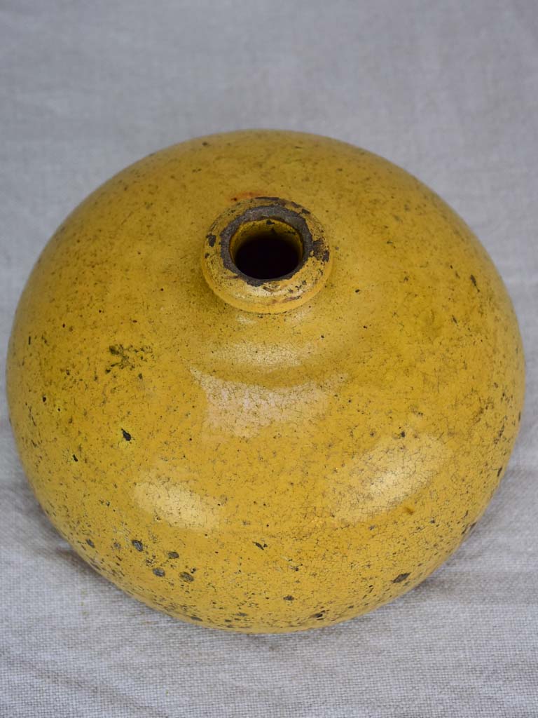 19th Century French ceramic hot water bottle with yellow glaze 7"