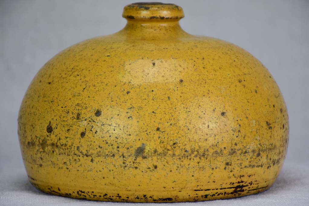 19th Century French ceramic hot water bottle with yellow glaze 7"