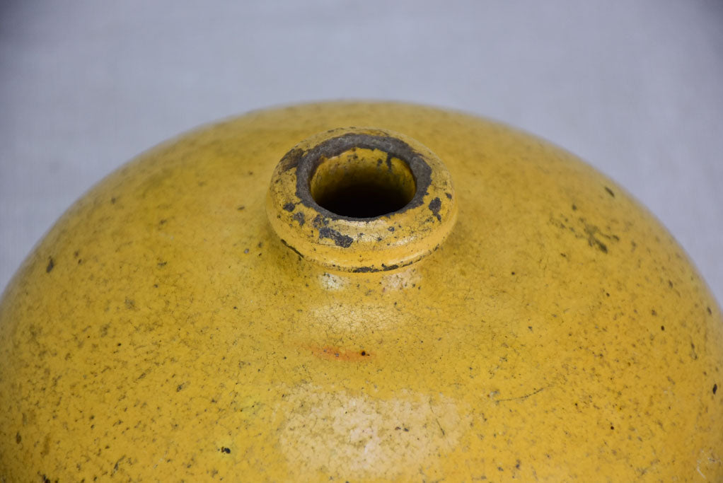 19th Century French ceramic hot water bottle with yellow glaze 7"