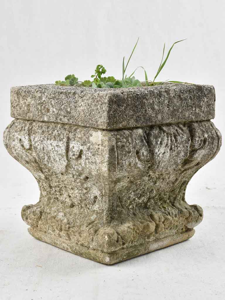 Three square antique stone planters 11"