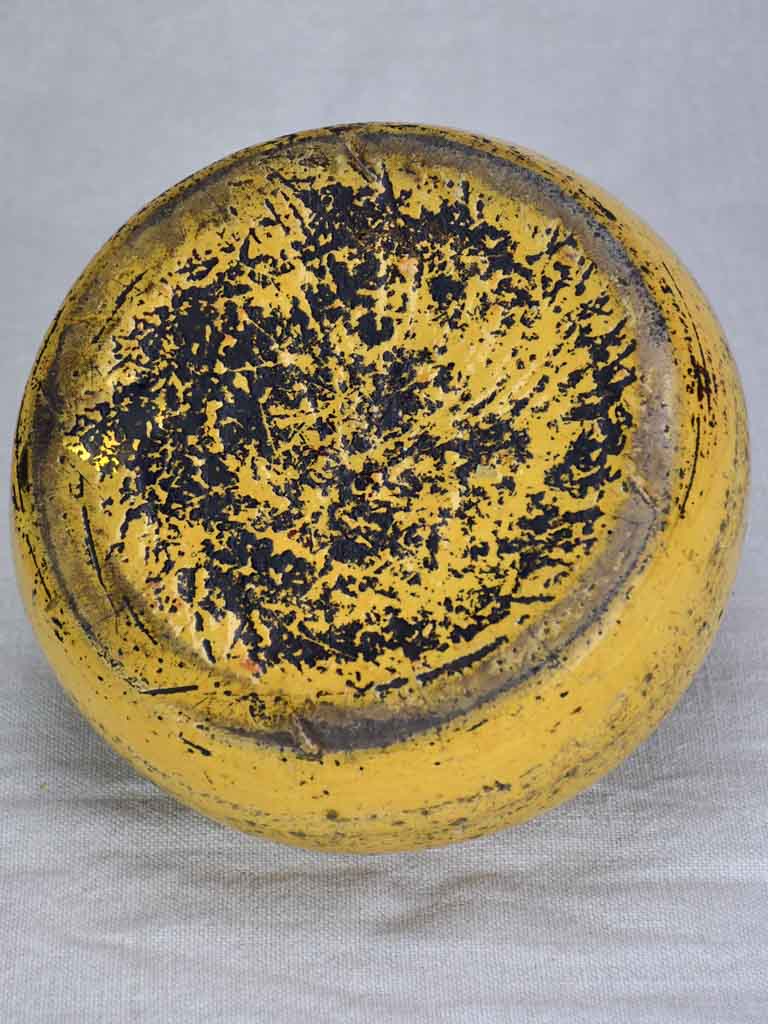 19th Century French ceramic hot water bottle with yellow glaze 7"