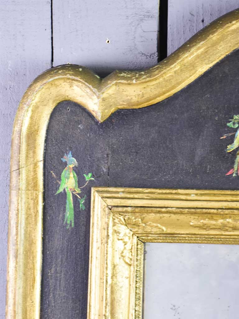 Pretty antique French mirror with broad frame decorated with parakeets - Napoleon III 32¾" x 22"