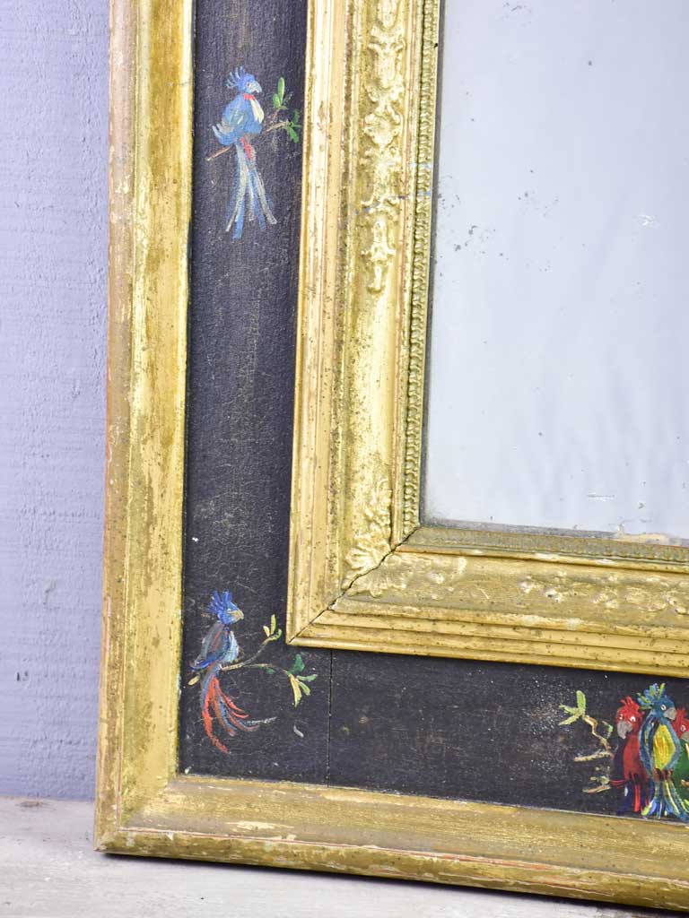 Pretty antique French mirror with broad frame decorated with parakeets - Napoleon III 32¾" x 22"