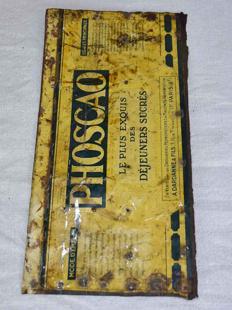 Rustic vintage enamel sign - Pohscao coffee 13¾" x 6¾"