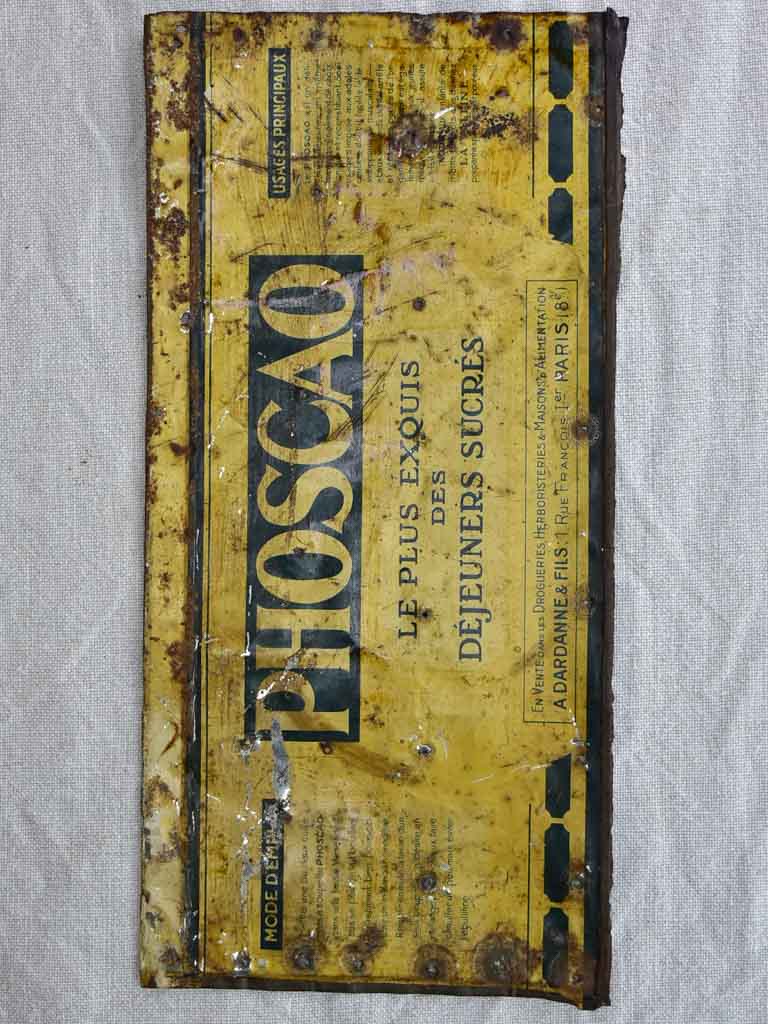 Rustic vintage enamel sign - Pohscao coffee 13¾" x 6¾"