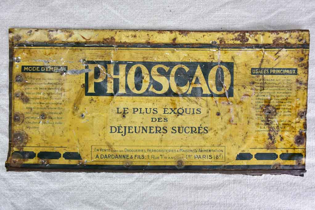 Rustic vintage enamel sign - Pohscao coffee 13¾" x 6¾"