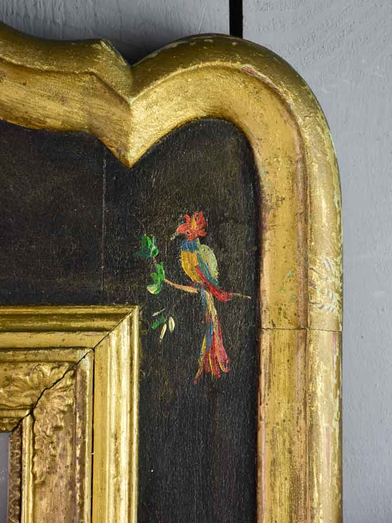 Pretty antique French mirror with broad frame decorated with parakeets - Napoleon III 32¾" x 22"