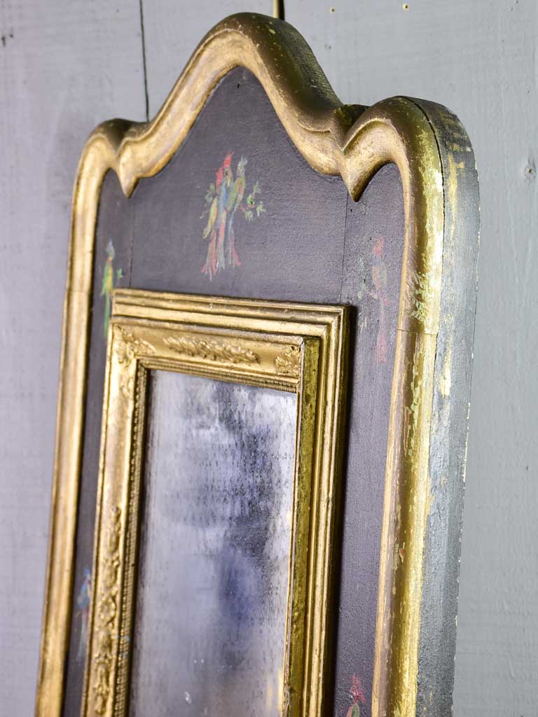 Pretty antique French mirror with broad frame decorated with parakeets - Napoleon III 32¾" x 22"