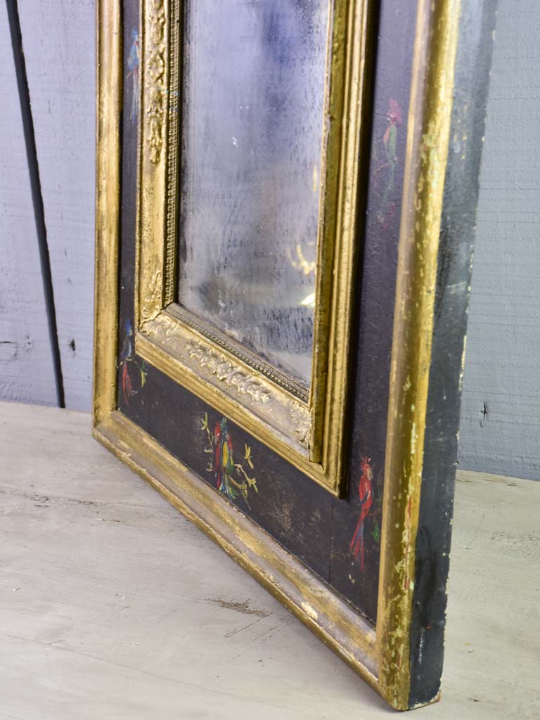 Pretty antique French mirror with broad frame decorated with parakeets - Napoleon III 32¾" x 22"