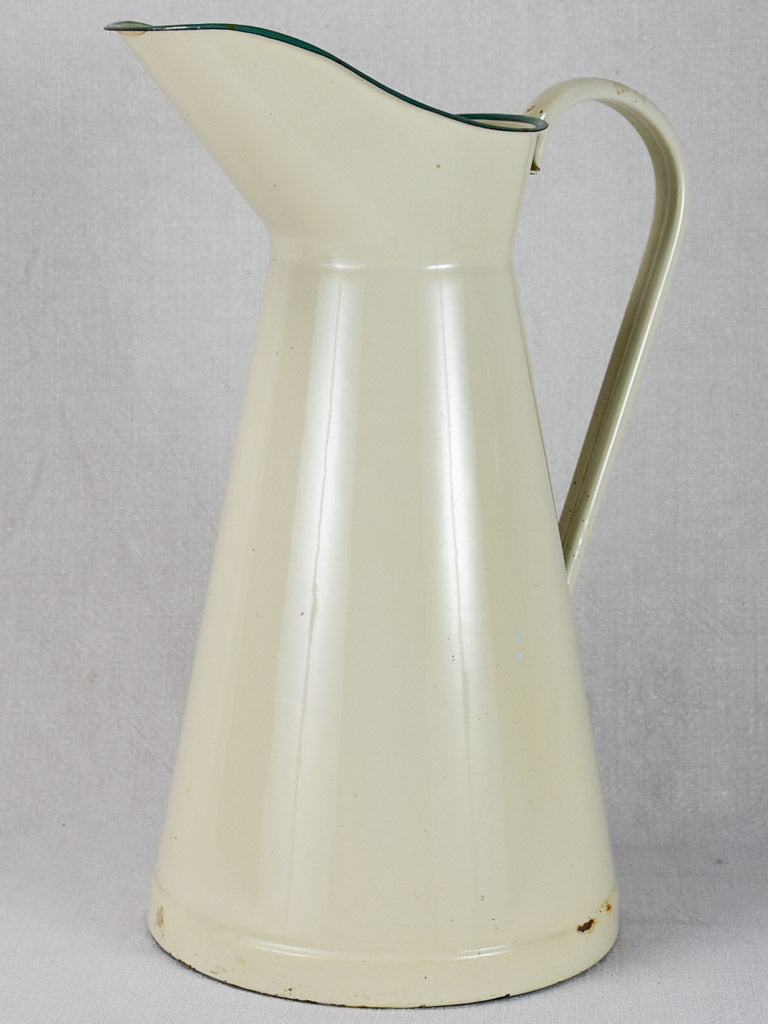 Vintage French enamel water pitcher - cream 15¾"