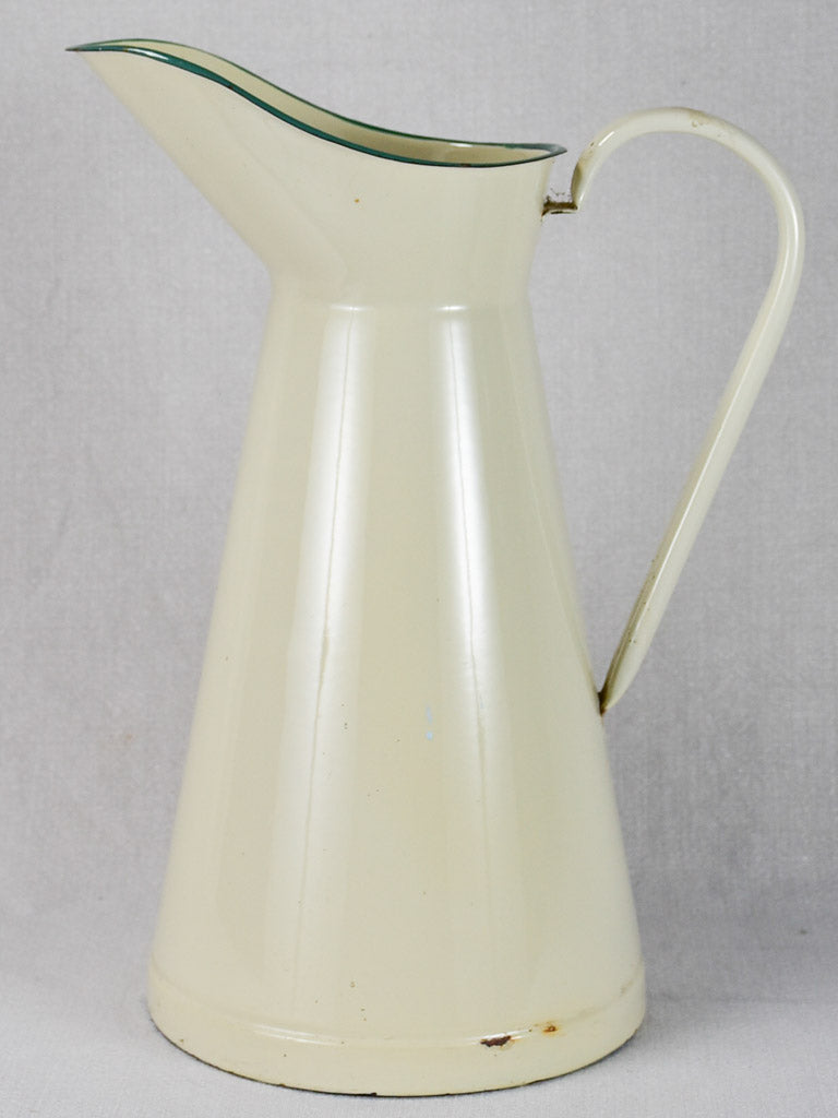 Vintage French enamel water pitcher - cream 15¾"