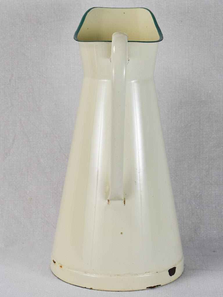 Vintage French enamel water pitcher - cream 15¾"