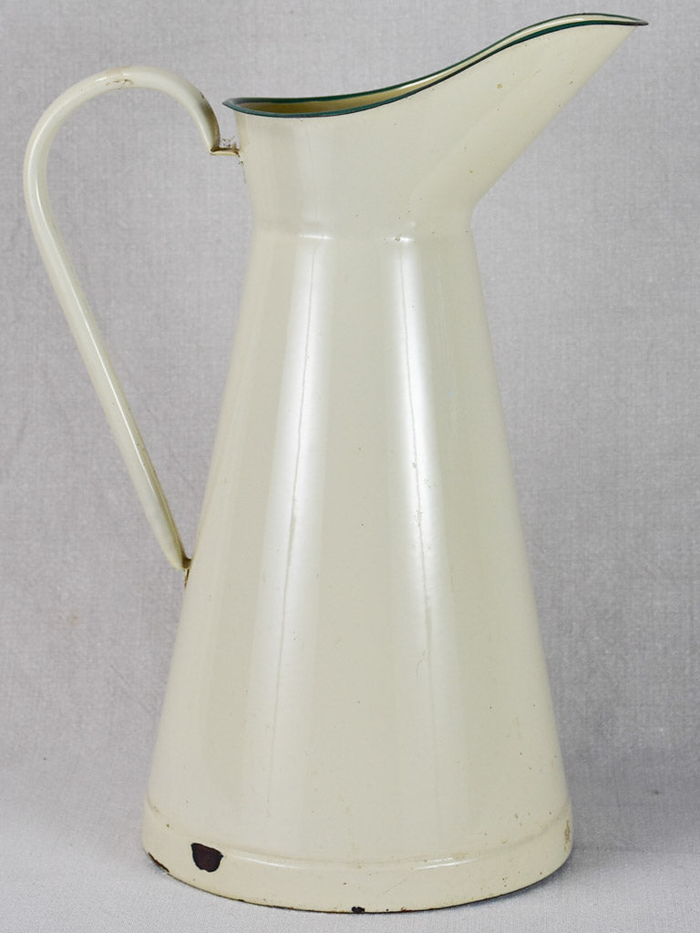 Vintage French enamel water pitcher - cream 15¾"