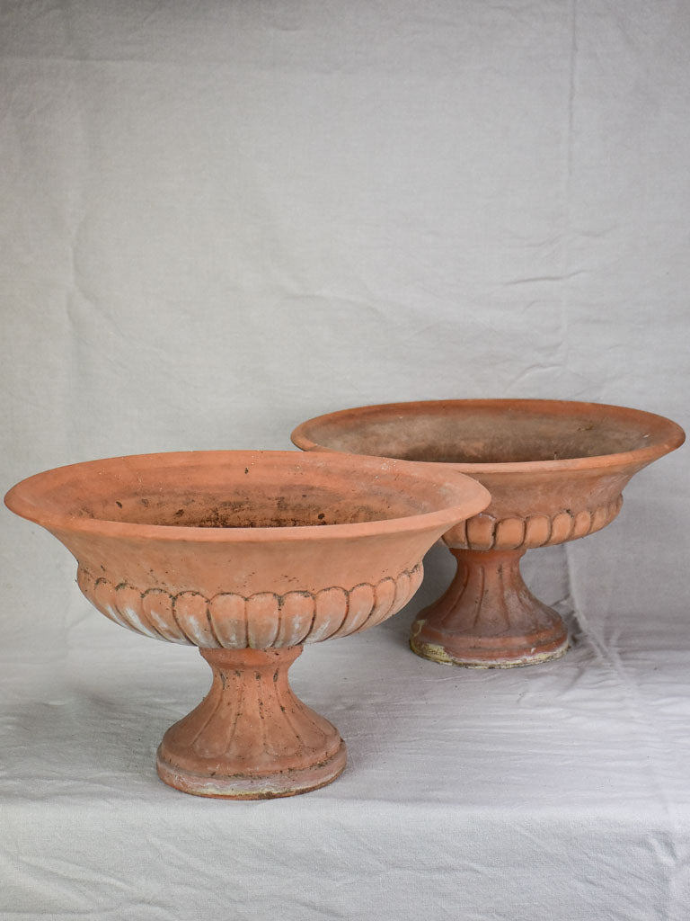 Pair of antique French terracotta planters - Medici form 19¼"