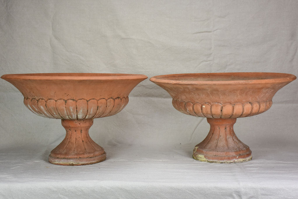 Pair of antique French terracotta planters - Medici form 19¼"