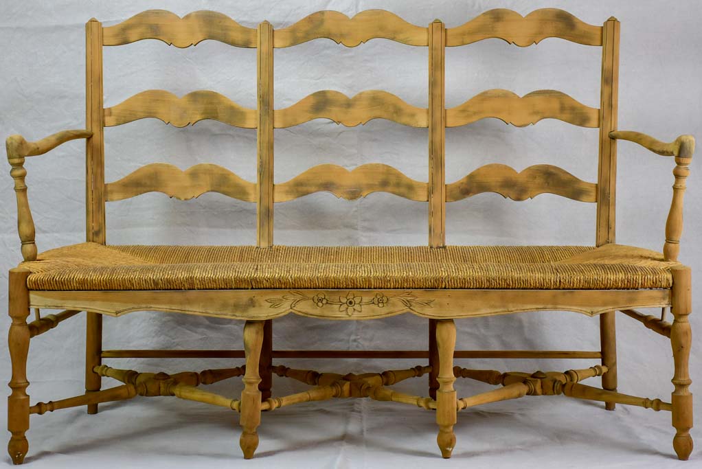 French Provincial rush banquette - three seat 57½"