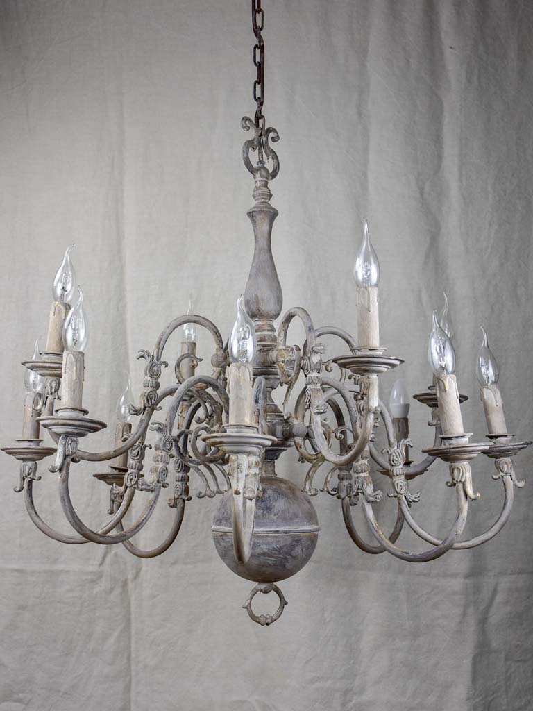 Large early 20th Century Dutch chandelier with grey patina 31½" diameter