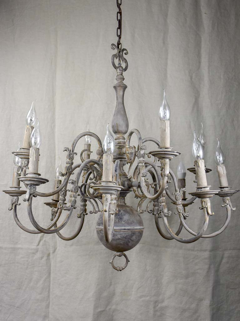 Large early 20th Century Dutch chandelier with grey patina 31½" diameter