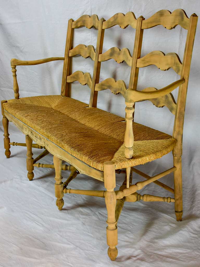 French Provincial rush banquette - three seat 57½"