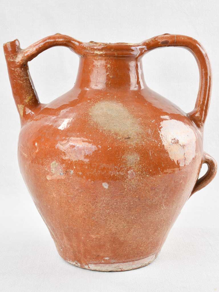 19th century water pitcher w/ brown glaze 13"