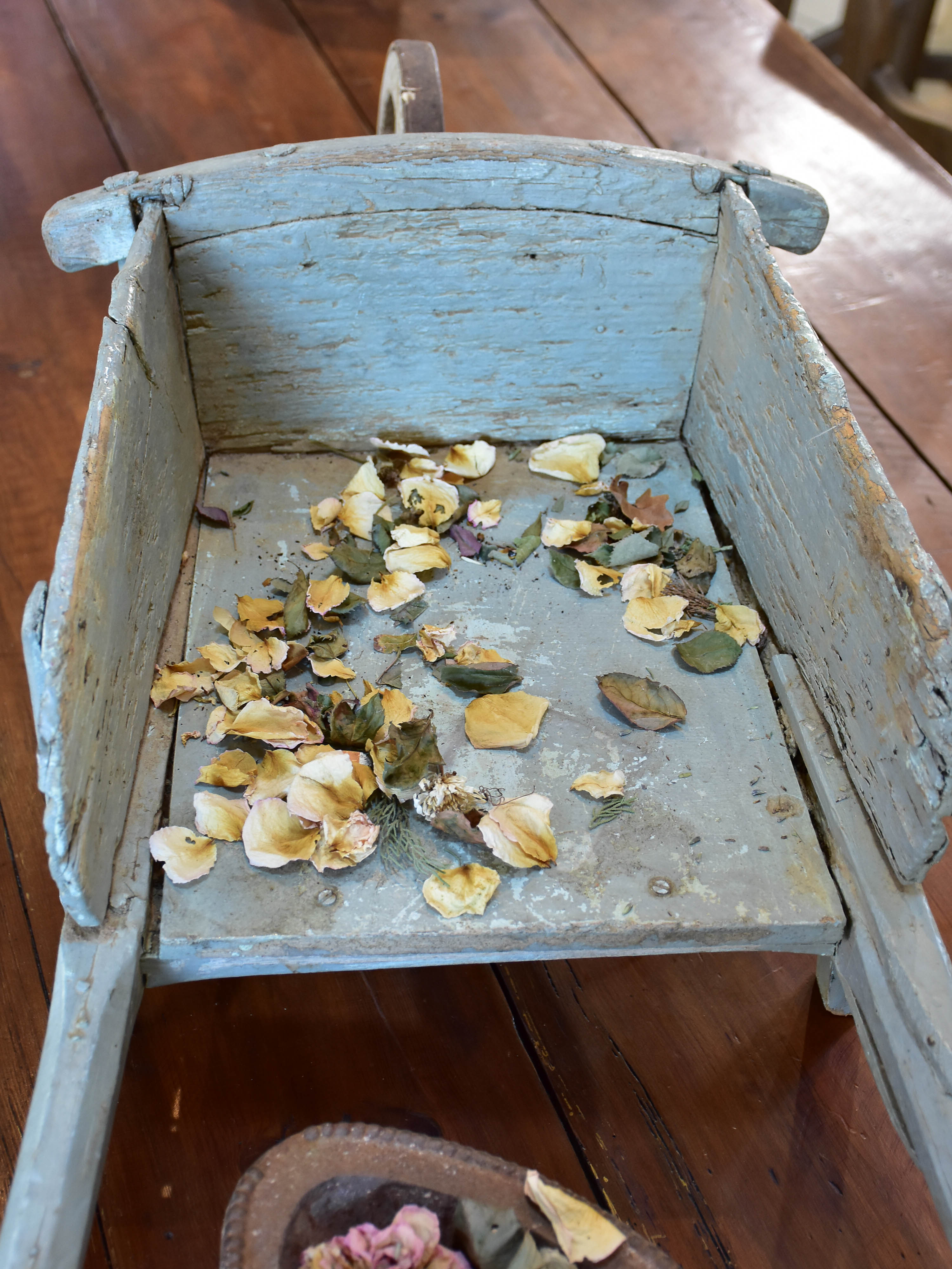 Small French wooden wheelbarrow