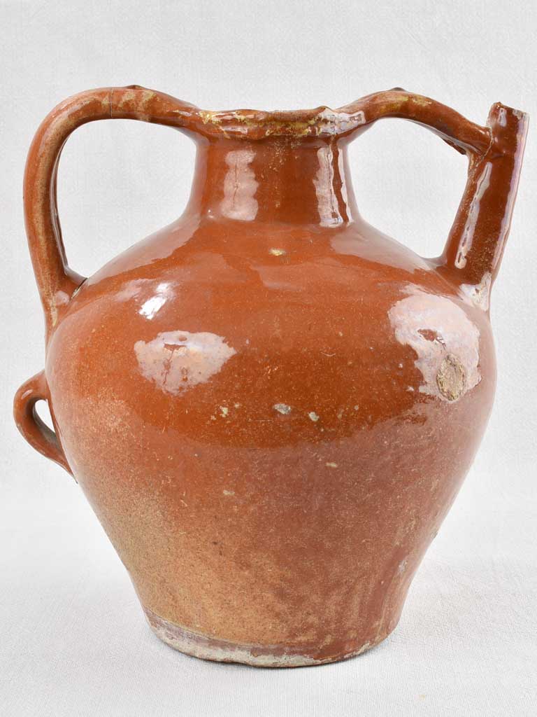 19th century water pitcher w/ brown glaze 13"