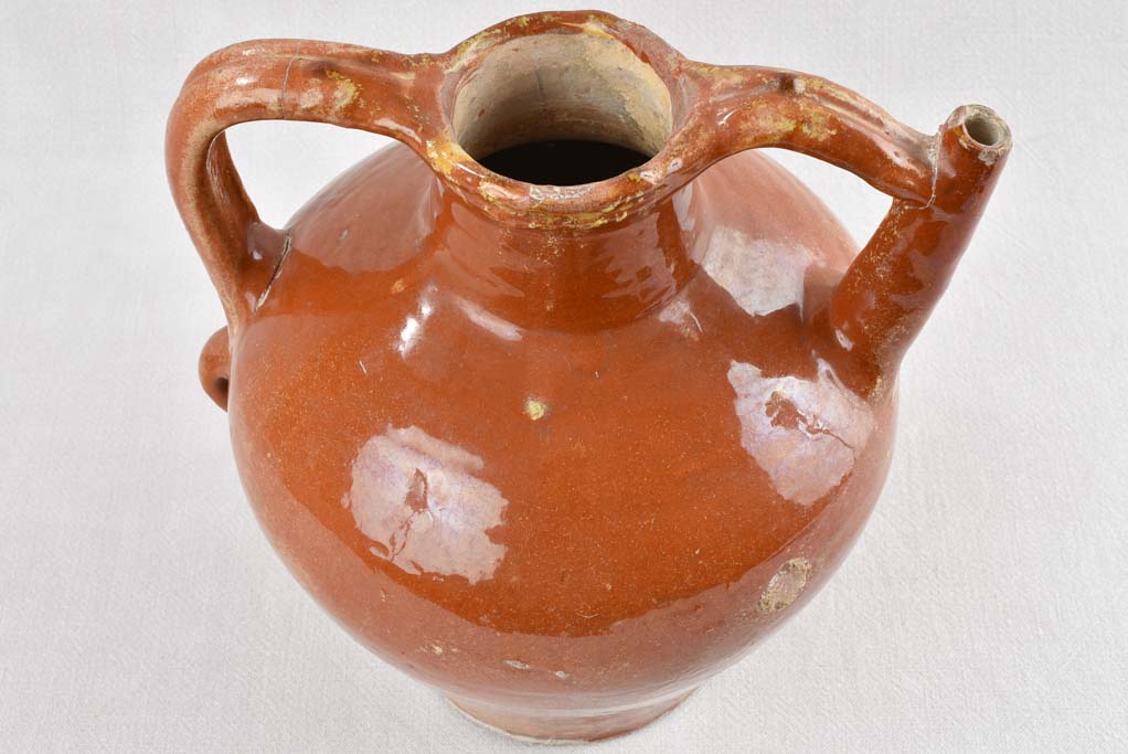 19th century water pitcher w/ brown glaze 13"