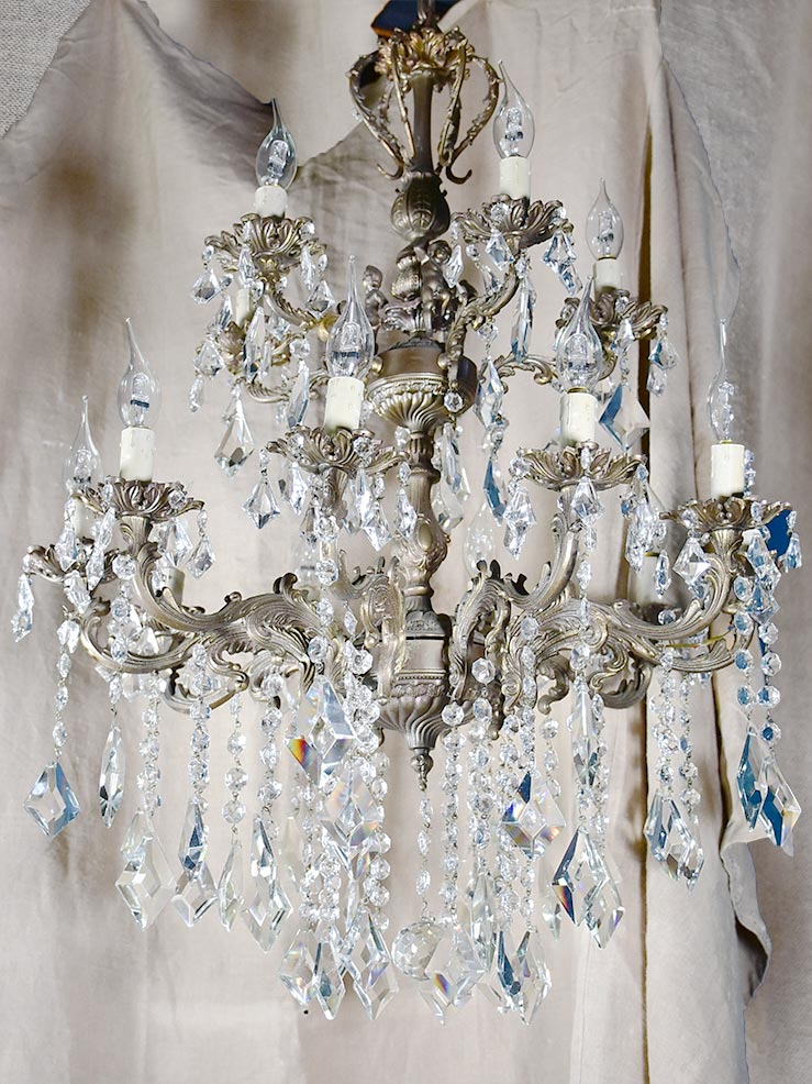 Antique French chandelier - bronze and crystal