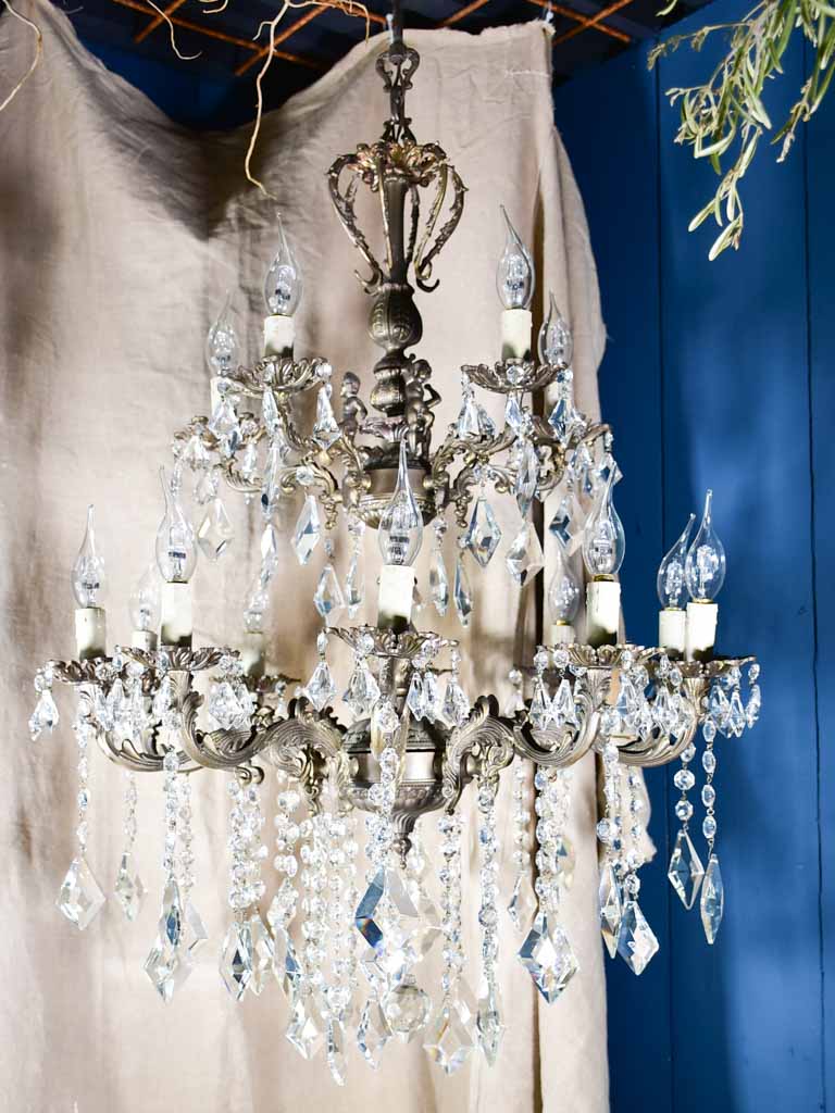 Antique French chandelier - bronze and crystal