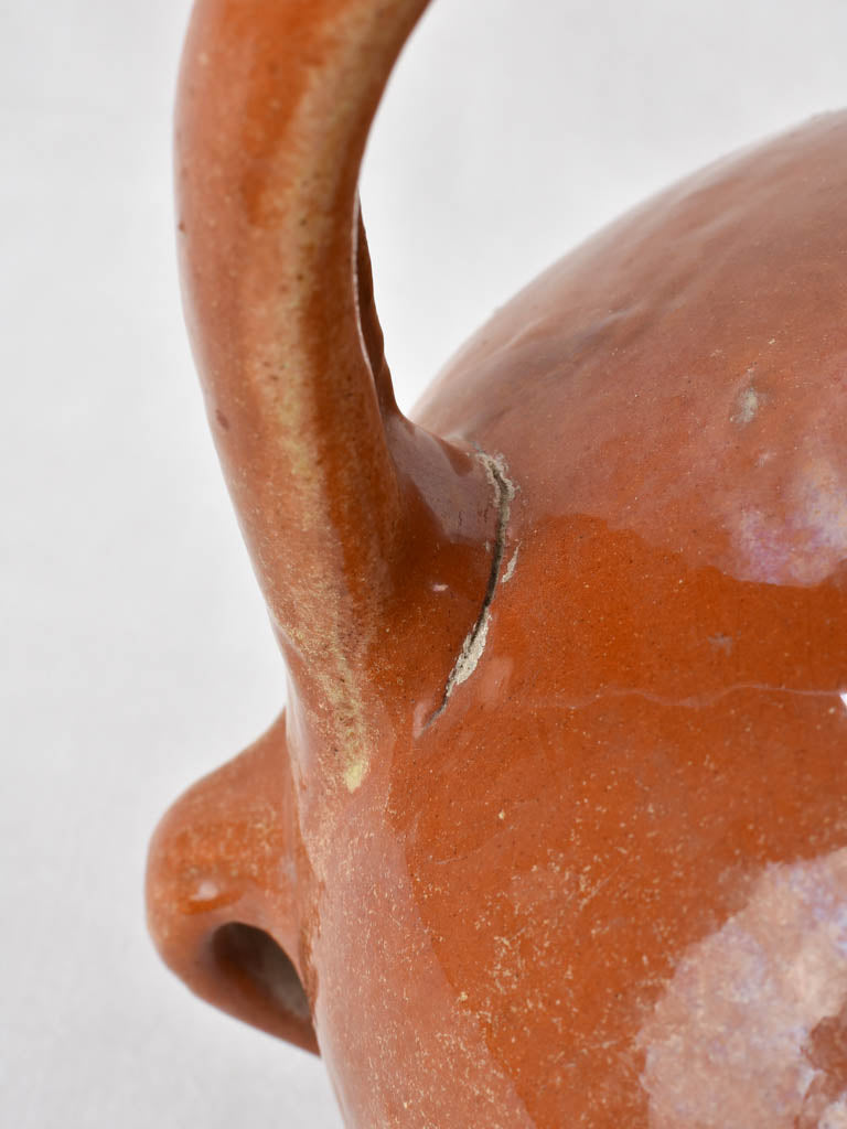 19th century water pitcher w/ brown glaze 13"