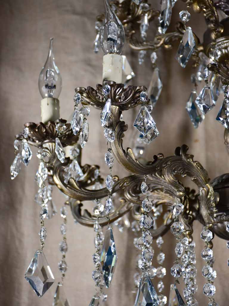 Antique French chandelier - bronze and crystal