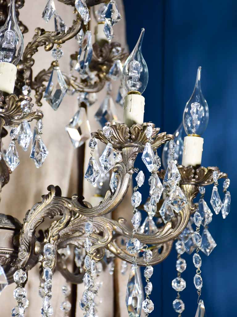 Antique French chandelier - bronze and crystal