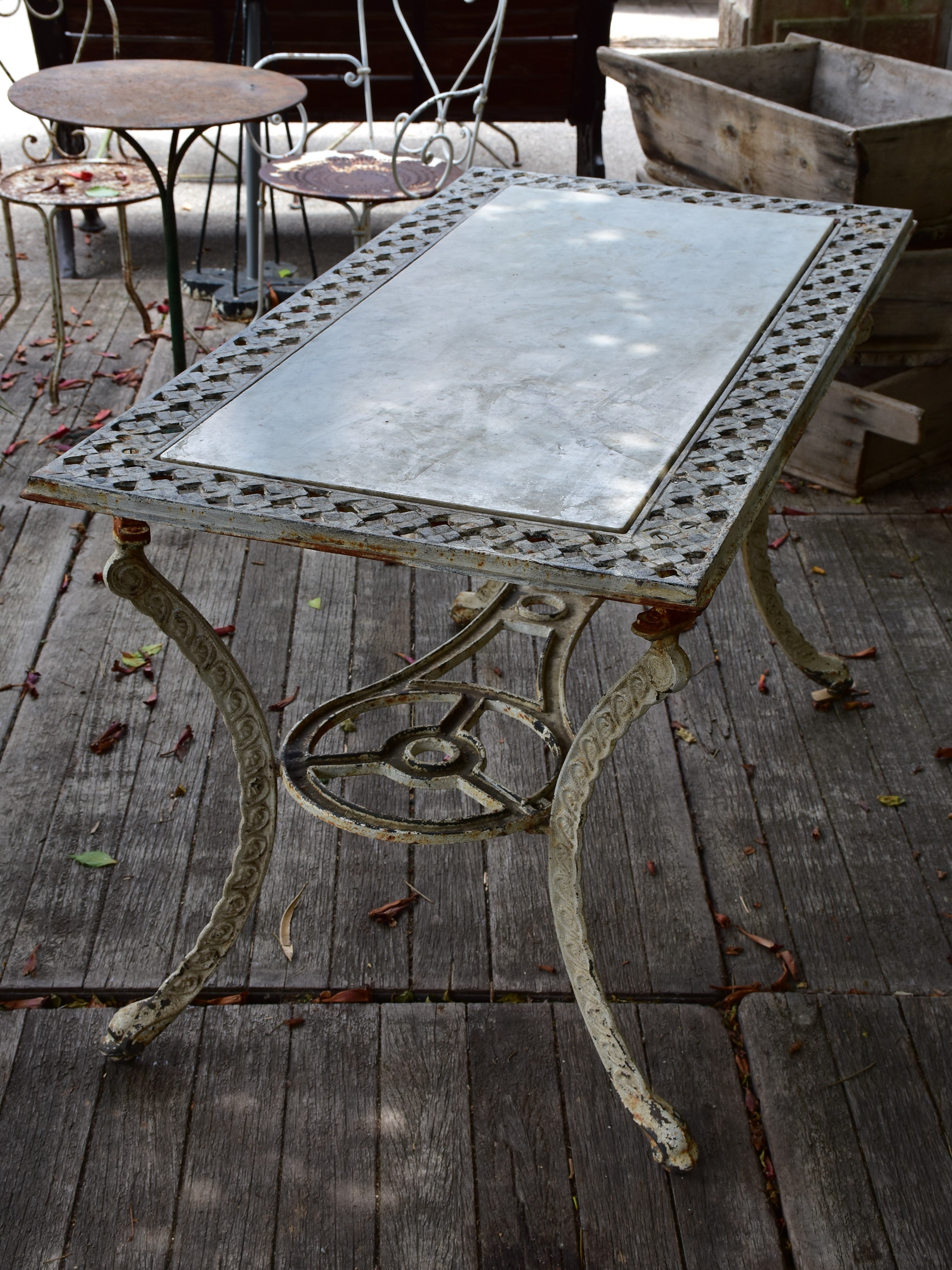 Rectangular French marble top garden table – 1920’s