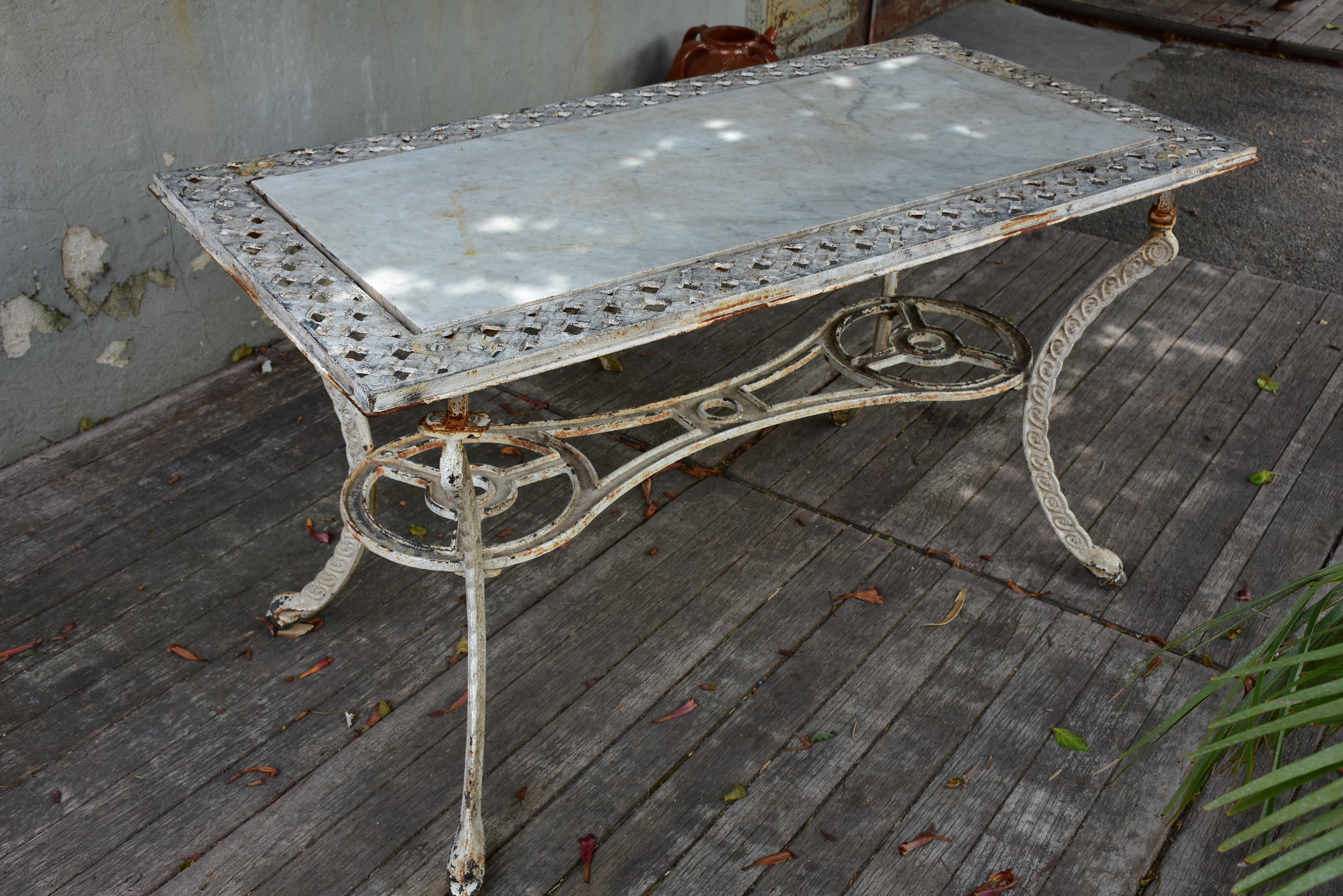 Rectangular French marble top garden table – 1920’s