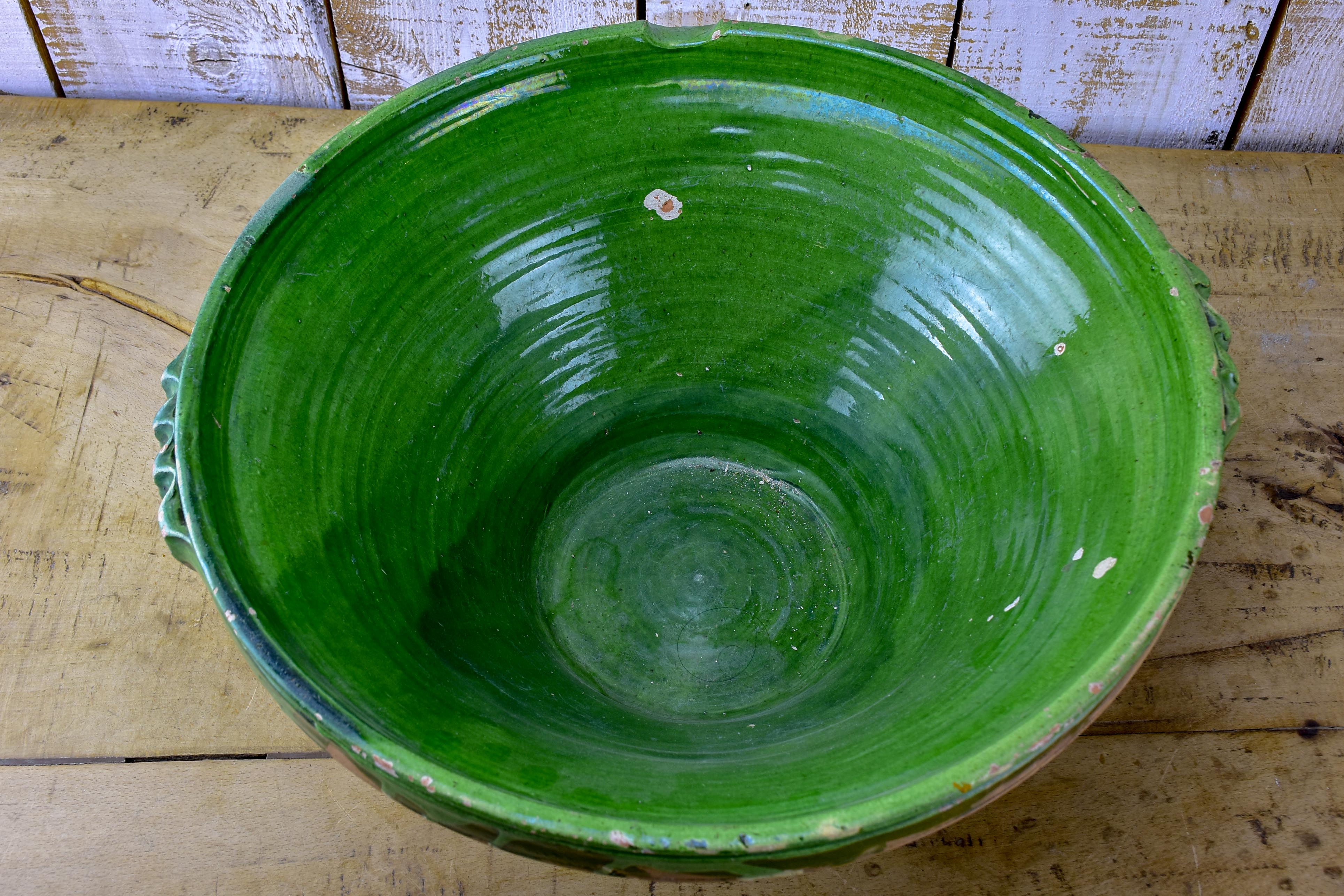 Antique French preserving bowl or 'tian' with green glaze