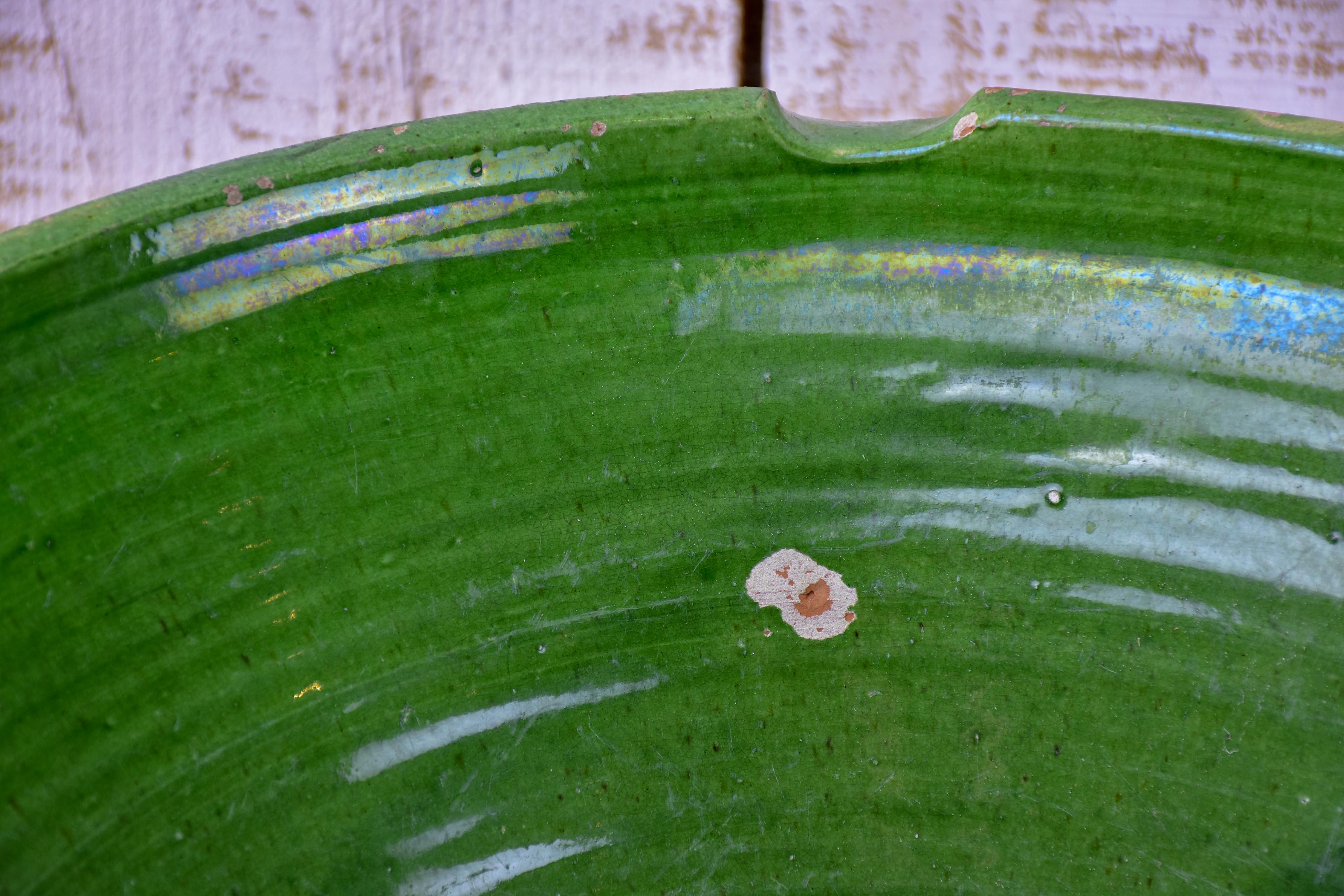 Antique French preserving bowl or 'tian' with green glaze