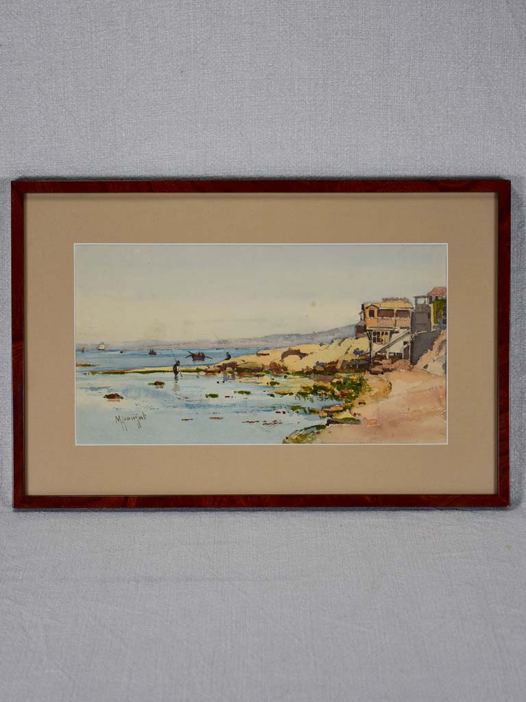 A fishing village by Marius Pauzat (1832-1909) watercolor 11" x 16½"