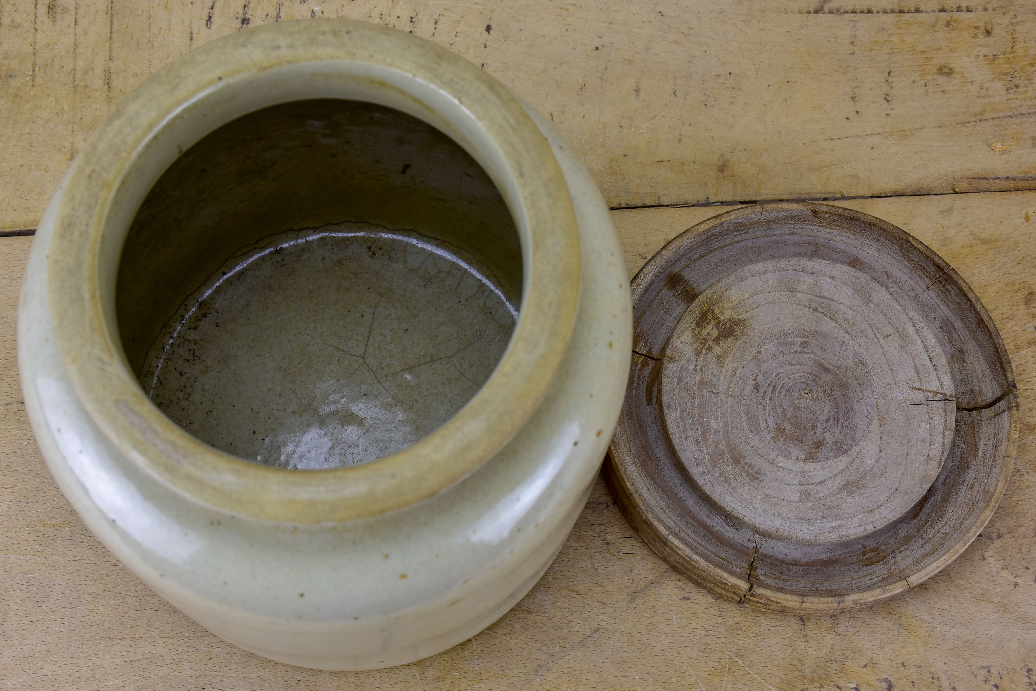 Large antique French mustard pot with original lid