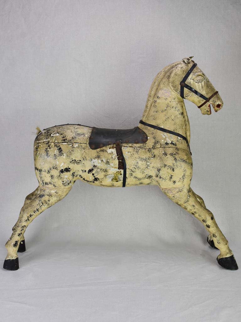 Late 19th Century French toy horse with leather saddle 24½"