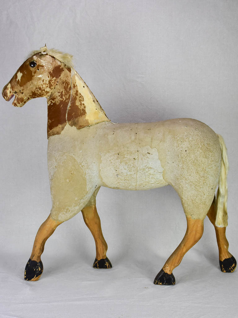 Large rustic antique French toy horse 28"