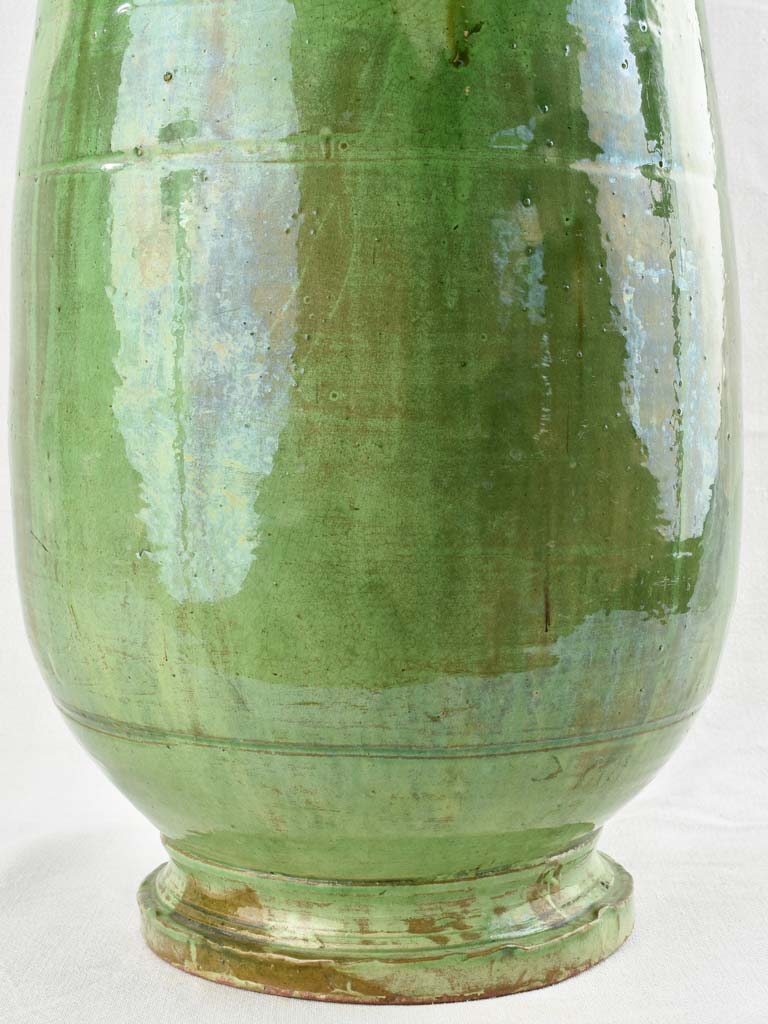 Antique French olive jar with green glaze 22"