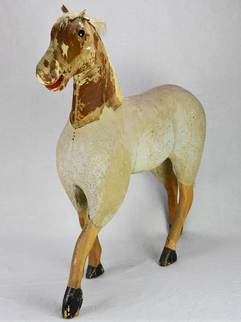 Large rustic antique French toy horse 28"