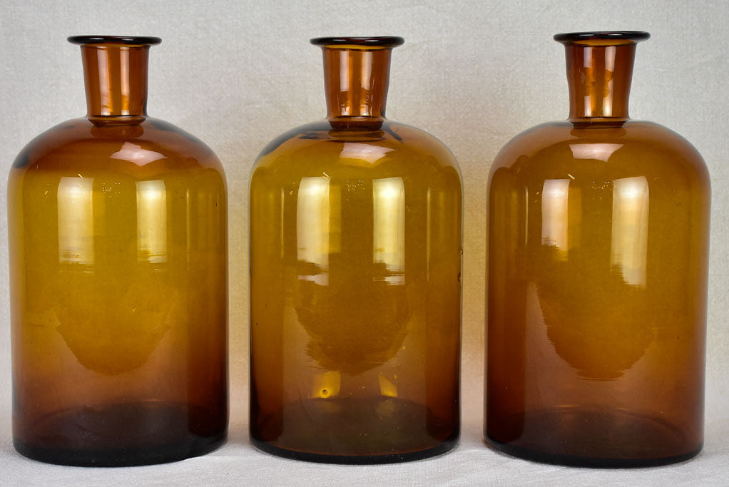 3 large antique French amber blown glass jars