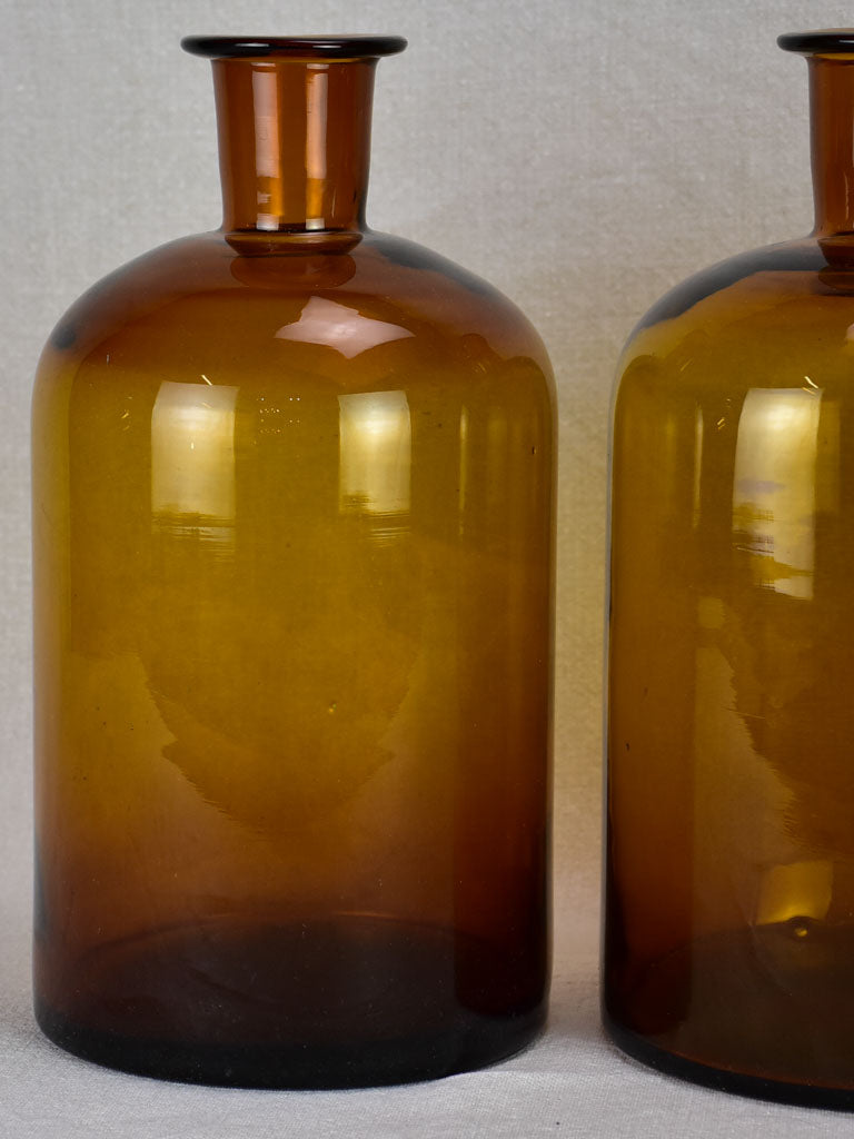 3 large antique French amber blown glass jars