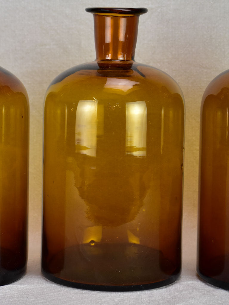 3 large antique French amber blown glass jars