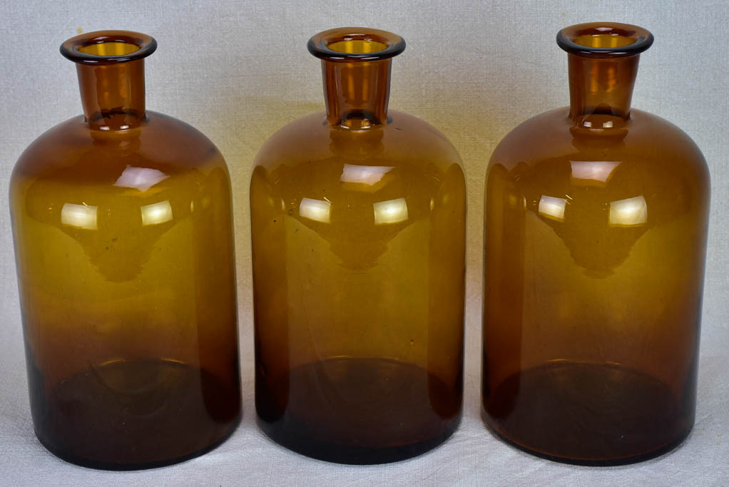 3 large antique French amber blown glass jars